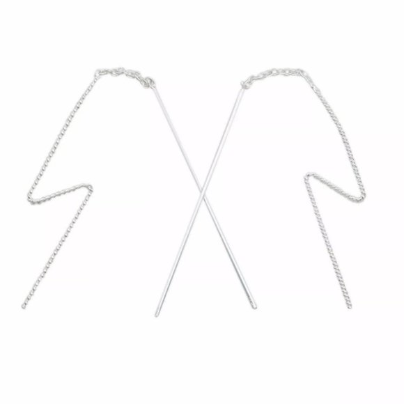 925 sterling silver zig zag drop threader earrings - Picture 1 of 5